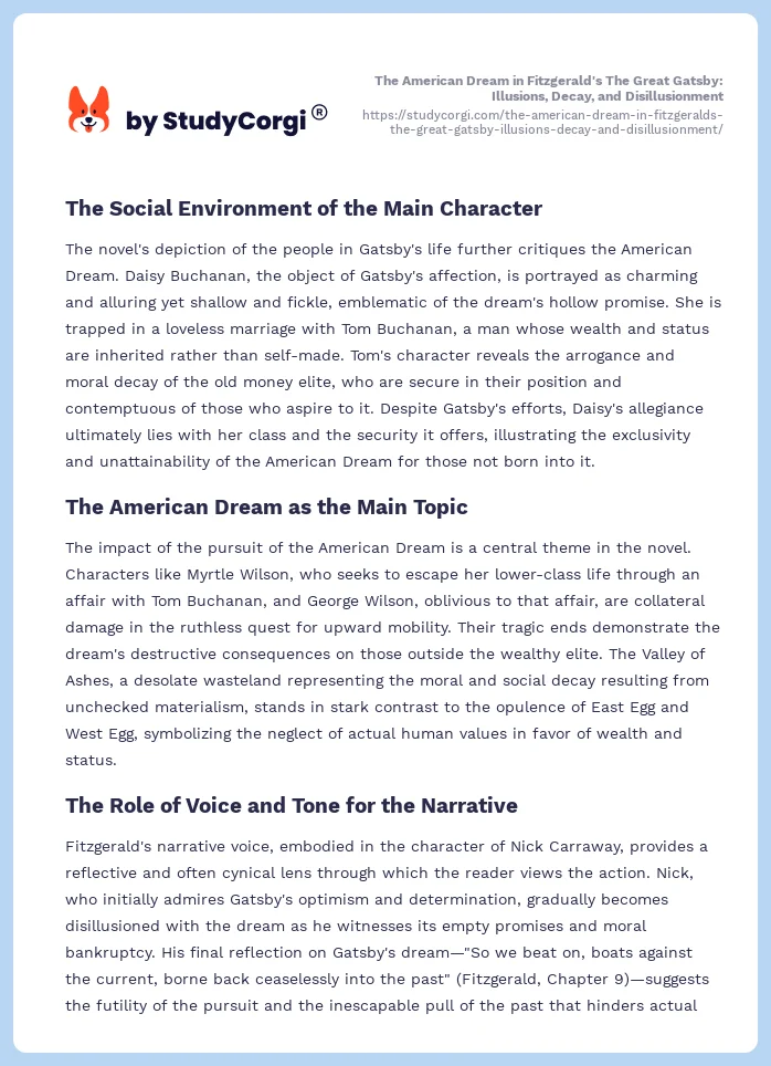 The American Dream in Fitzgerald's The Great Gatsby: Illusions, Decay, and Disillusionment. Page 2