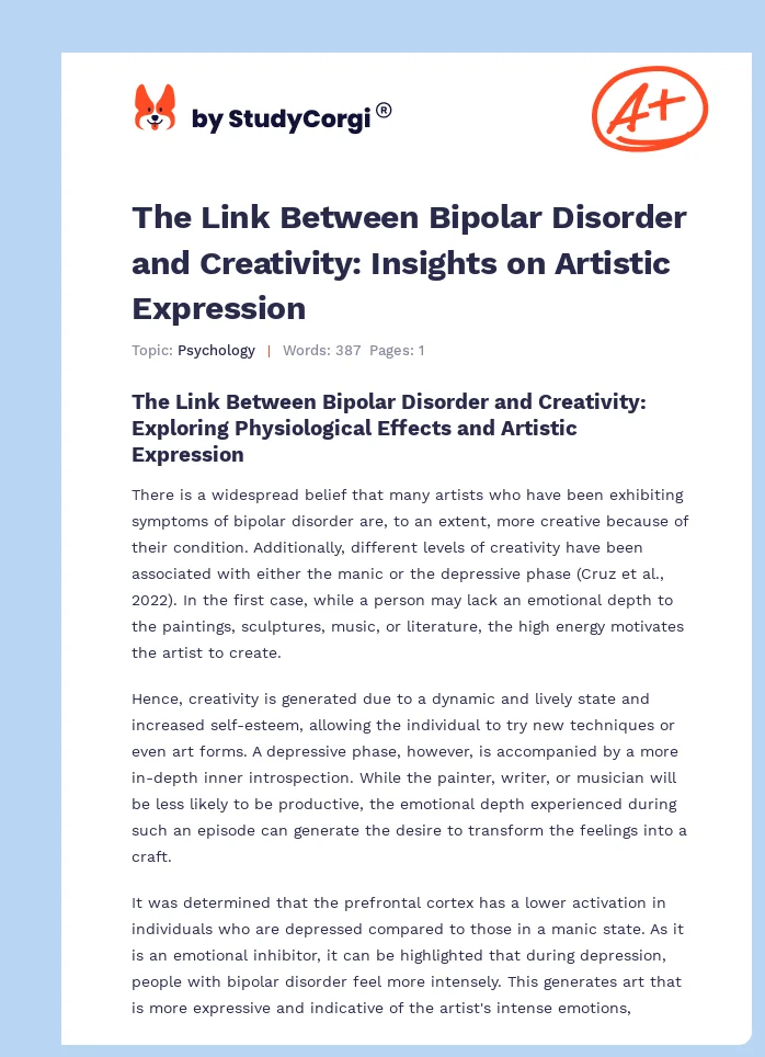 The Link Between Bipolar Disorder and Creativity: Insights on Artistic Expression. Page 1