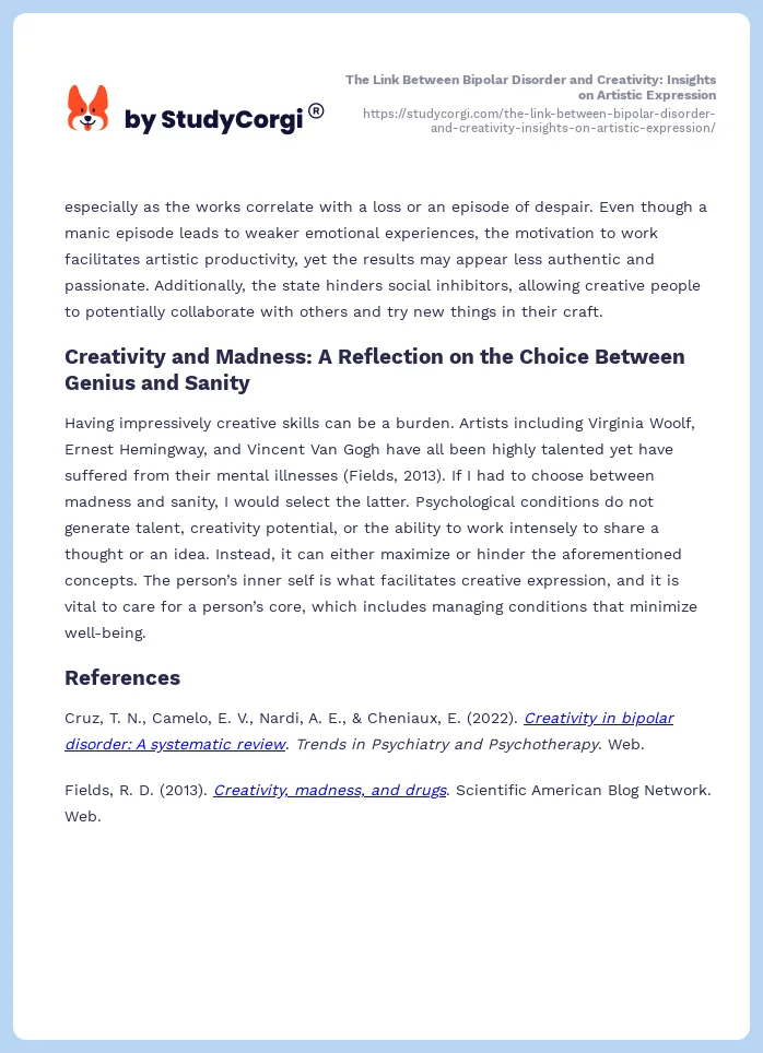 The Link Between Bipolar Disorder and Creativity: Insights on Artistic Expression. Page 2