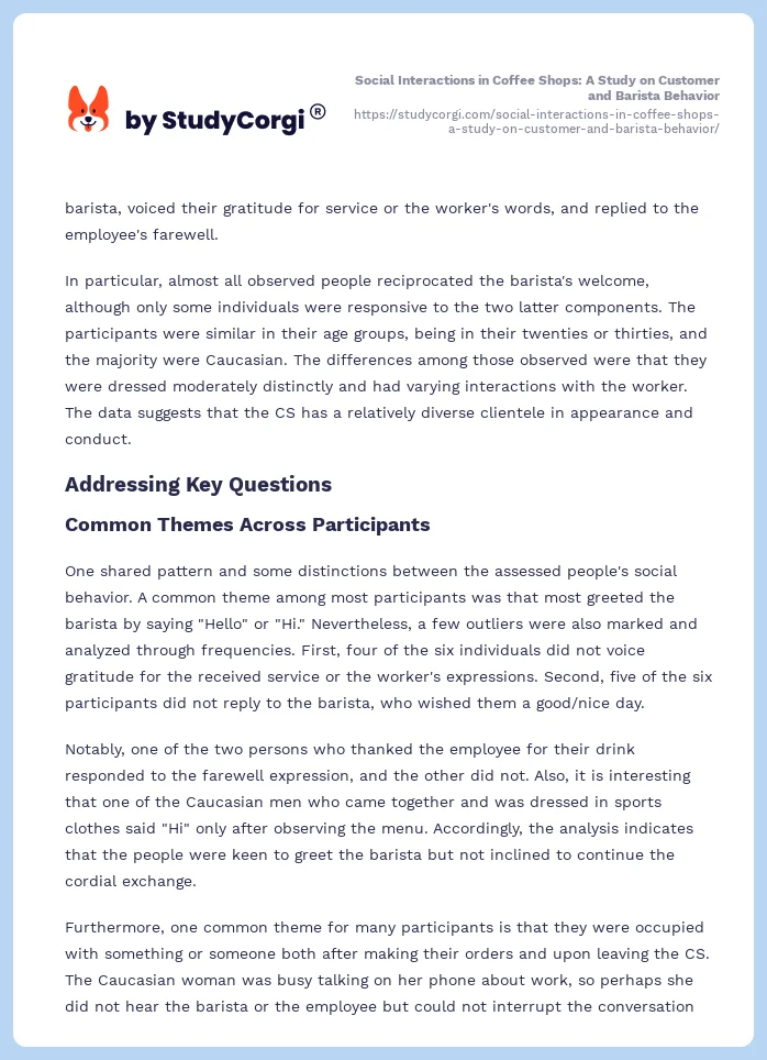 Social Interactions in Coffee Shops: A Study on Customer and Barista Behavior. Page 2