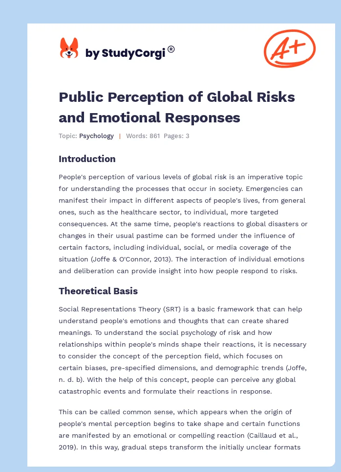 Public Perception of Global Risks and Emotional Responses. Page 1