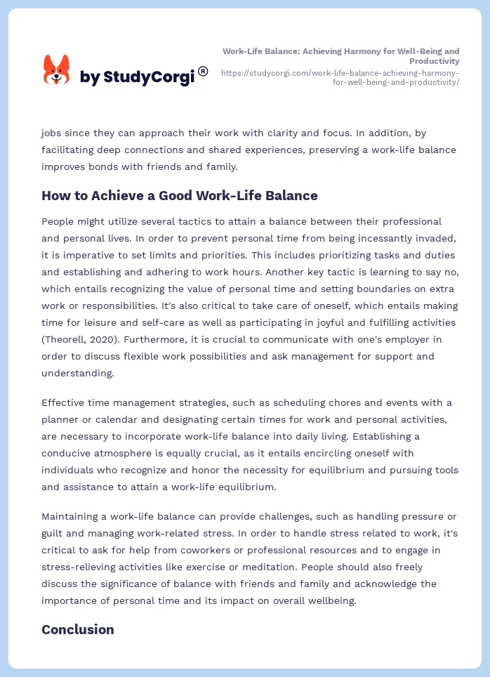 Work-Life Balance: Achieving Harmony for Well-Being and Productivity. Page 2