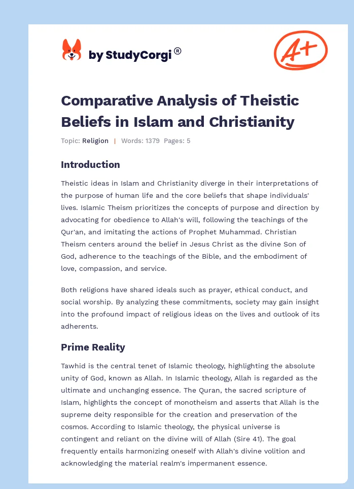 Comparative Analysis of Theistic Beliefs in Islam and Christianity. Page 1