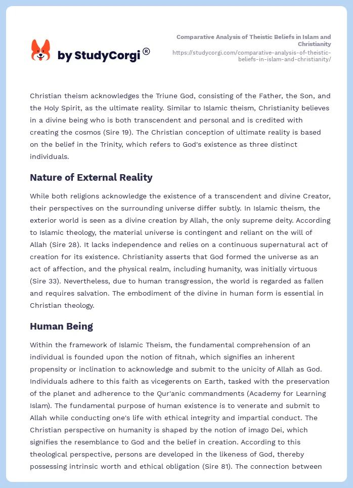 Comparative Analysis of Theistic Beliefs in Islam and Christianity. Page 2