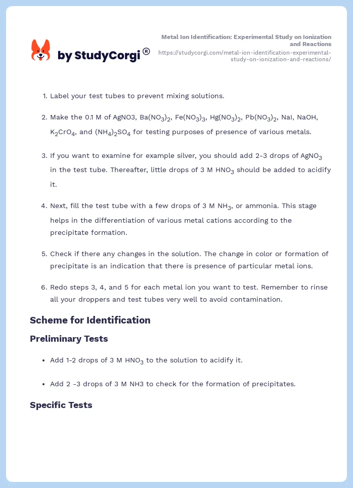Metal Ion Identification: Experimental Study on Ionization and Reactions. Page 2