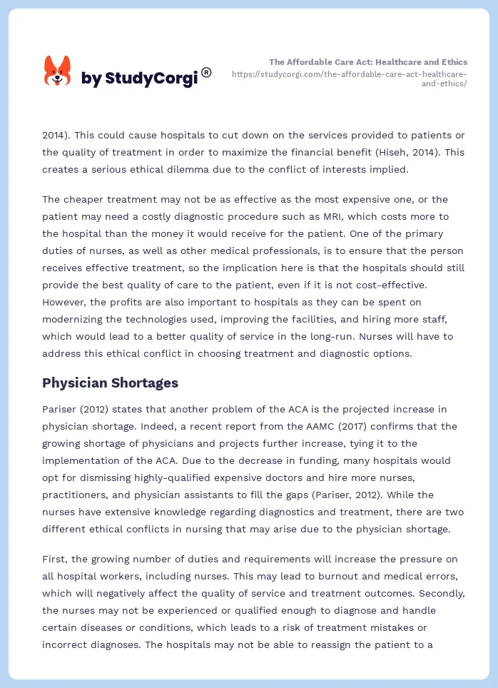The Affordable Care Act: Healthcare and Ethics. Page 2