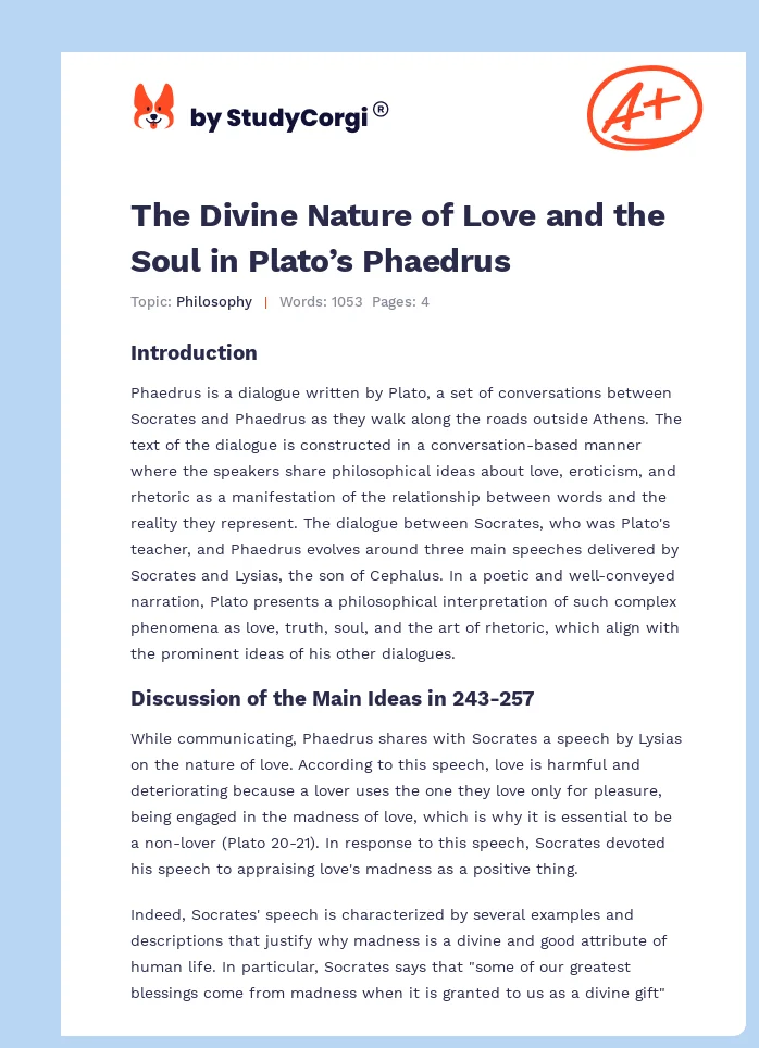 The Divine Nature of Love and the Soul in Plato’s Phaedrus. Page 1