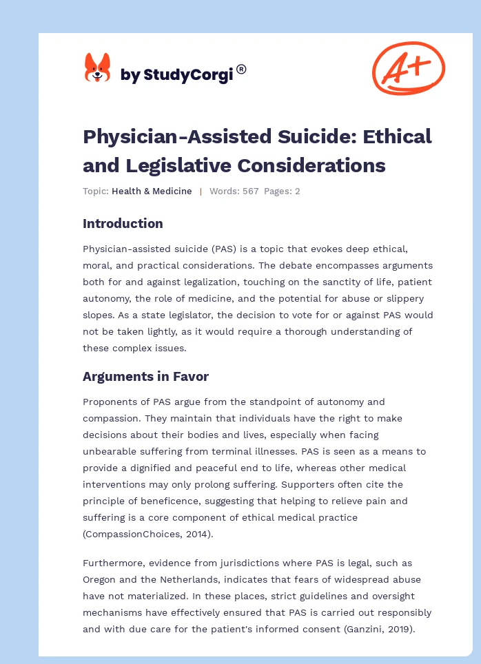 Physician-Assisted Suicide: Ethical and Legislative Considerations. Page 1