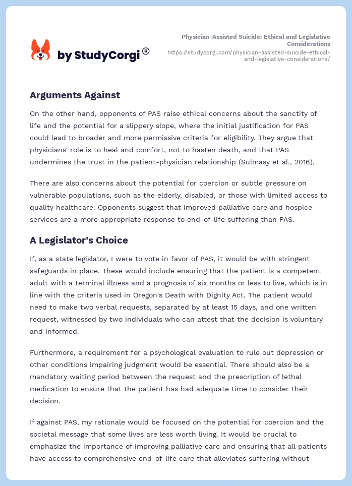 Physician-Assisted Suicide: Ethical and Legislative Considerations. Page 2