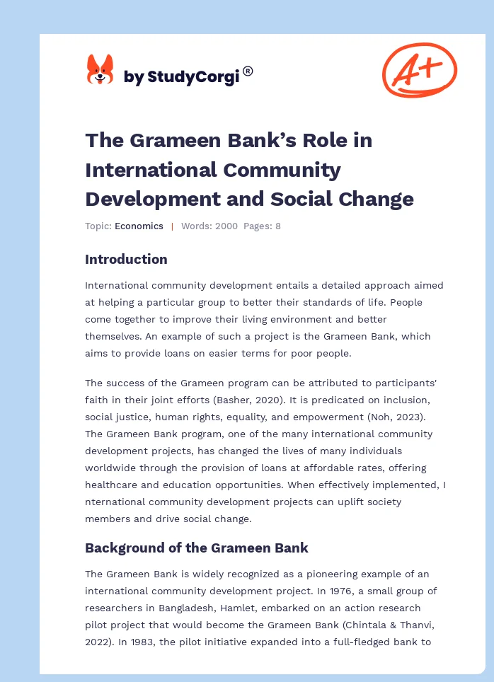 The Grameen Bank’s Role in International Community Development and Social Change. Page 1