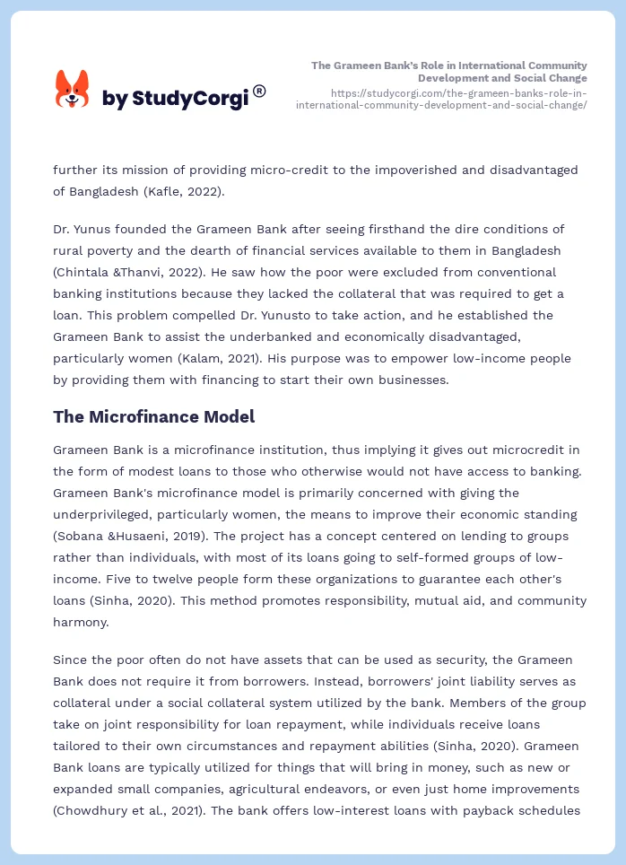 The Grameen Bank’s Role in International Community Development and Social Change. Page 2