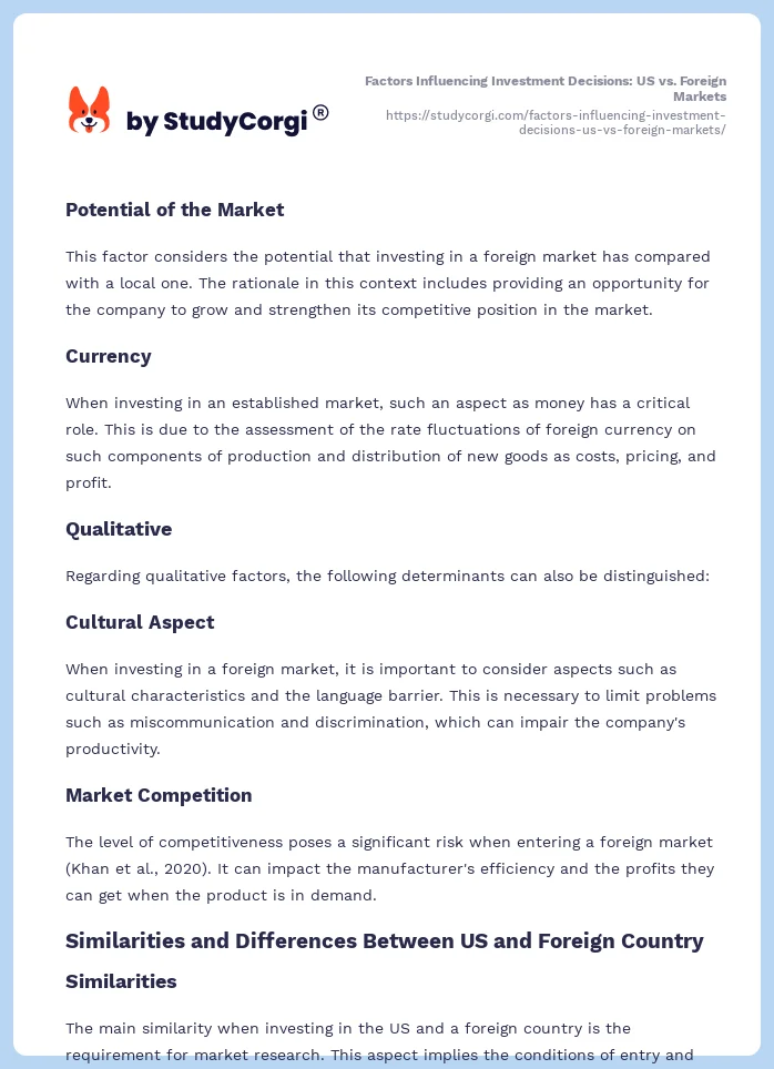 Factors Influencing Investment Decisions: US vs. Foreign Markets. Page 2