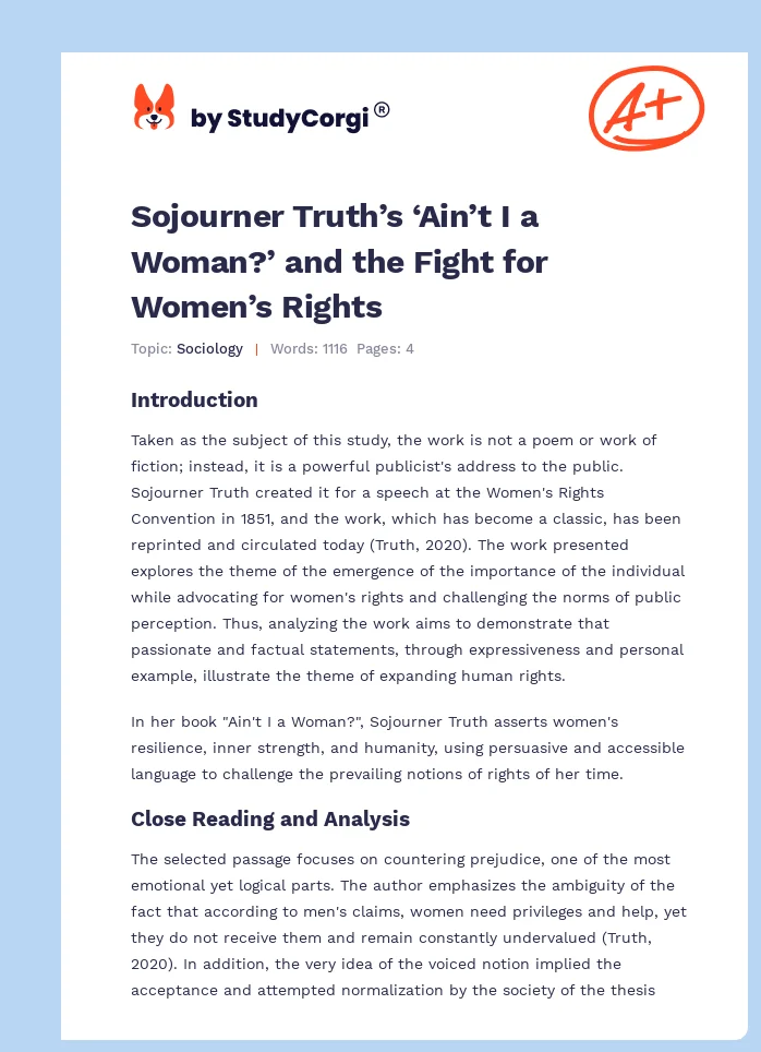Sojourner Truth’s ‘Ain’t I a Woman?’ and the Fight for Women’s Rights. Page 1