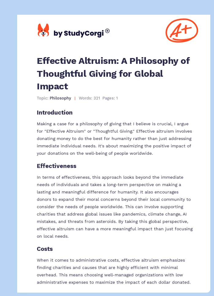 Effective Altruism: A Philosophy of Thoughtful Giving for Global Impact. Page 1