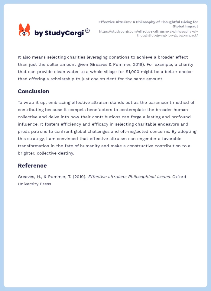 Effective Altruism: A Philosophy of Thoughtful Giving for Global Impact. Page 2