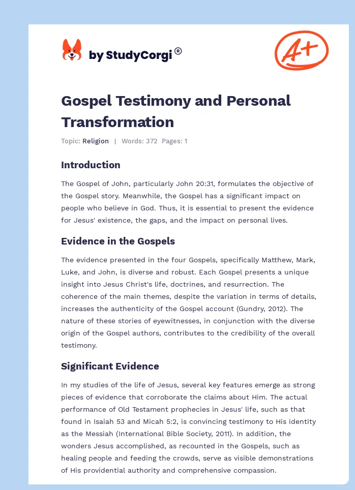 Gospel Testimony and Personal Transformation. Page 1