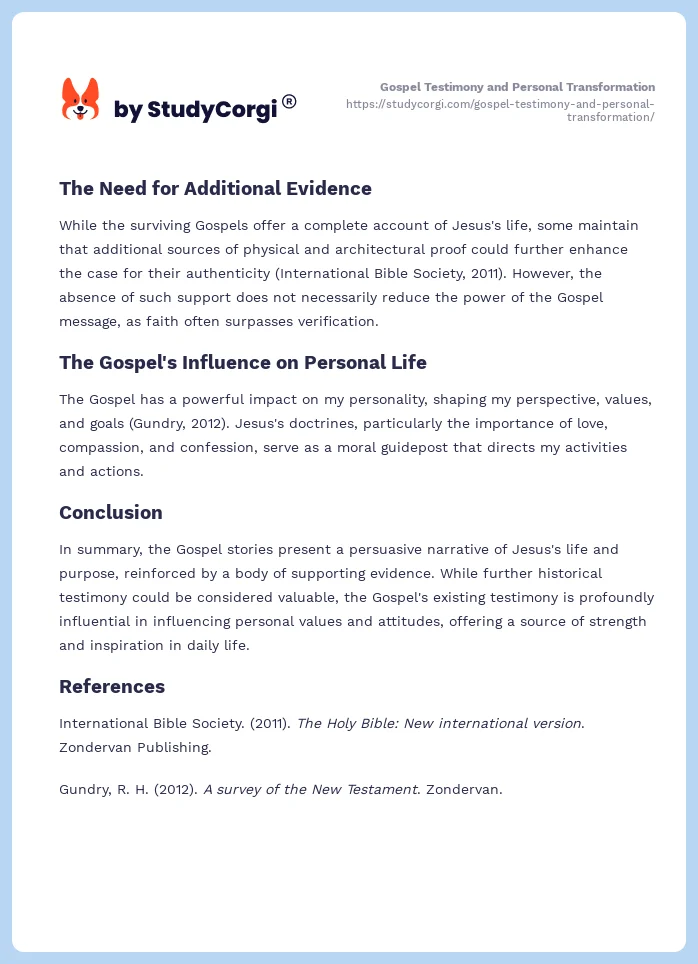 Gospel Testimony and Personal Transformation. Page 2