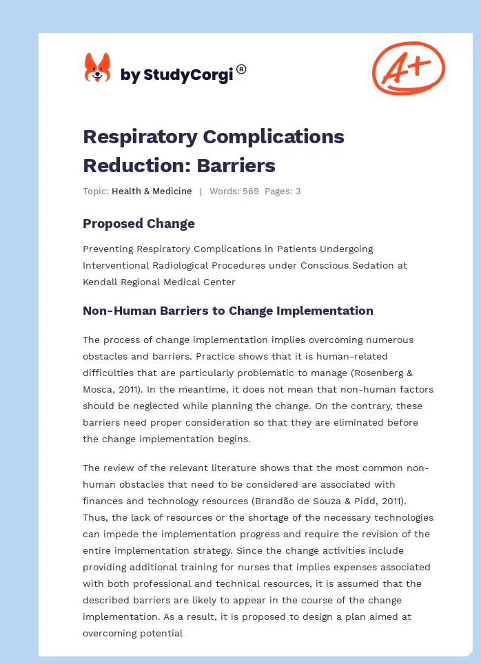 Respiratory Complications Reduction: Barriers. Page 1