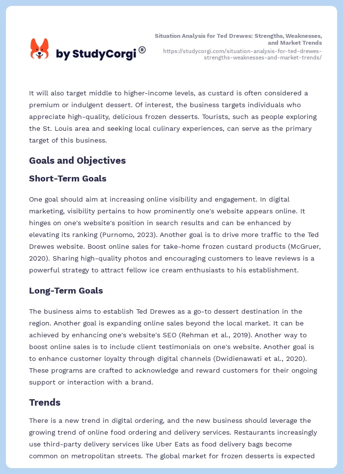Situation Analysis for Ted Drewes: Strengths, Weaknesses, and Market Trends. Page 2