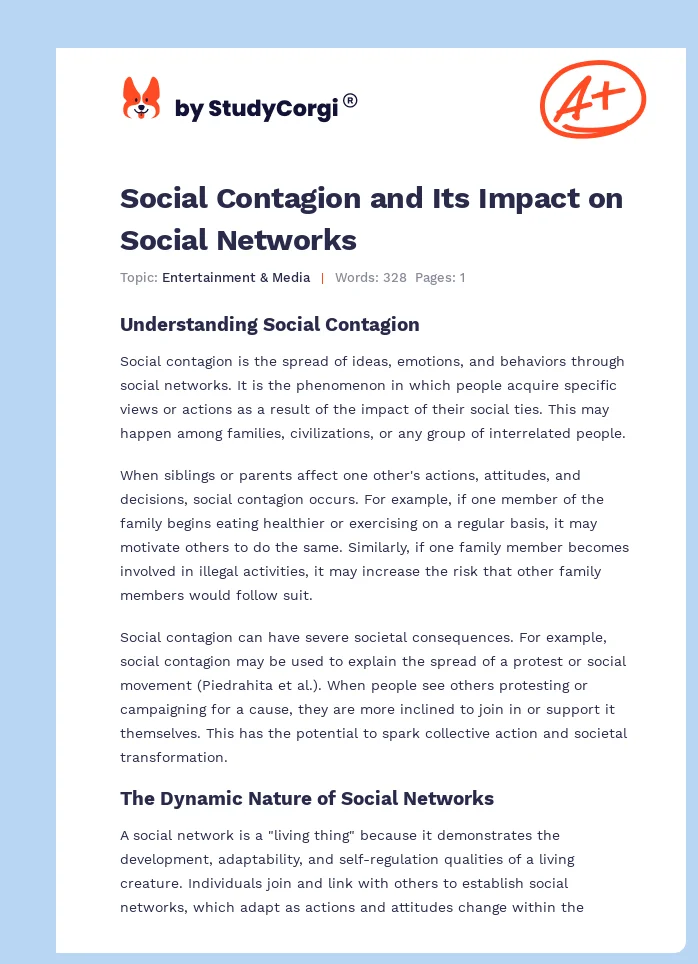 Social Contagion and Its Impact on Social Networks. Page 1