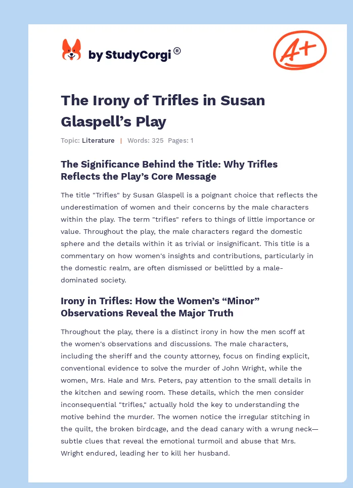 The Irony of Trifles in Susan Glaspell’s Play. Page 1