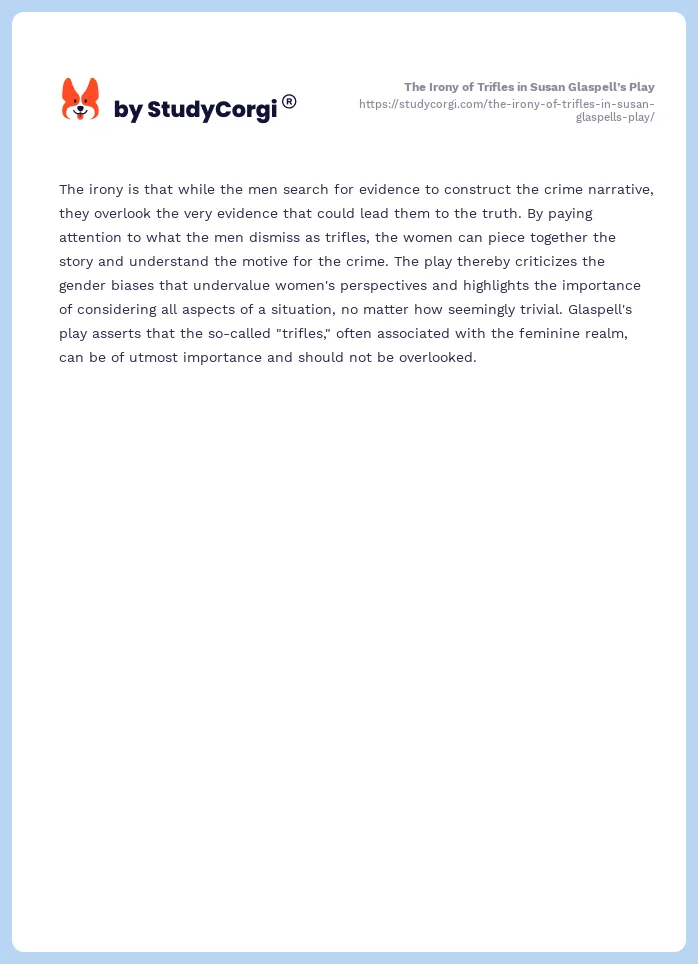 The Irony of Trifles in Susan Glaspell’s Play. Page 2
