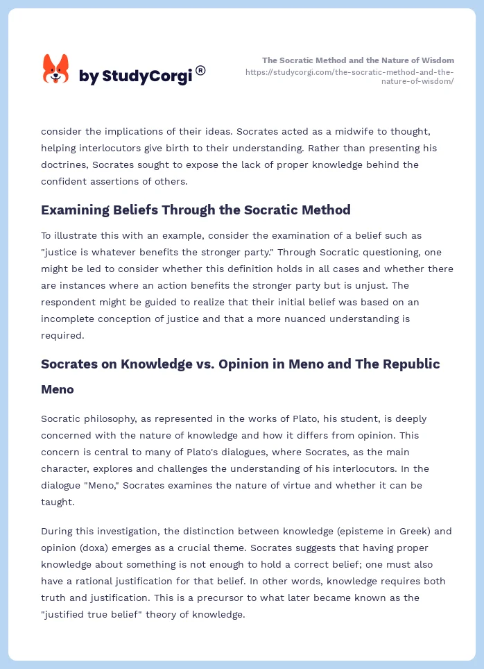 The Socratic Method and the Nature of Wisdom. Page 2