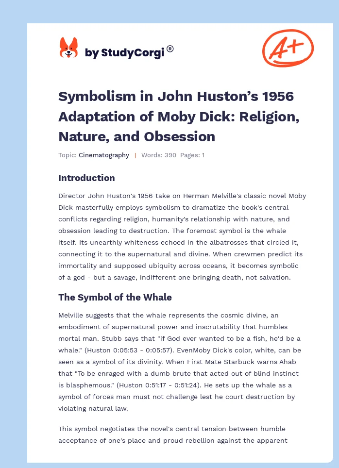 Symbolism in John Huston’s 1956 Adaptation of Moby Dick: Religion, Nature, and Obsession. Page 1