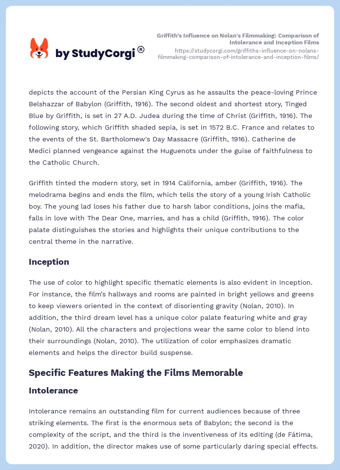 Griffith’s Influence on Nolan's Filmmaking: Comparison of Intolerance and Inception Films. Page 2