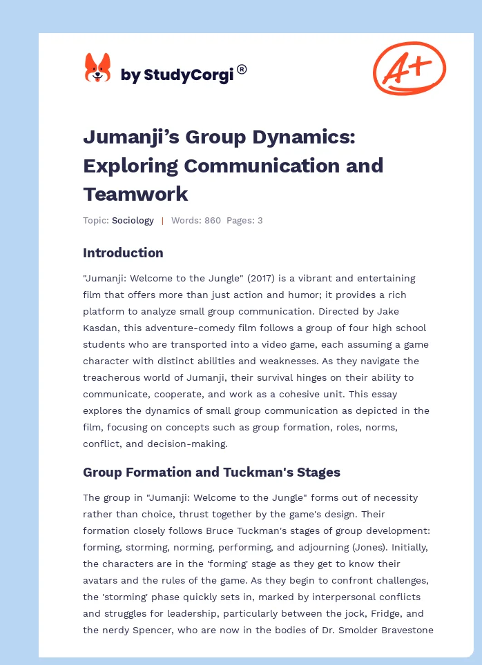 Jumanji’s Group Dynamics: Exploring Communication and Teamwork. Page 1
