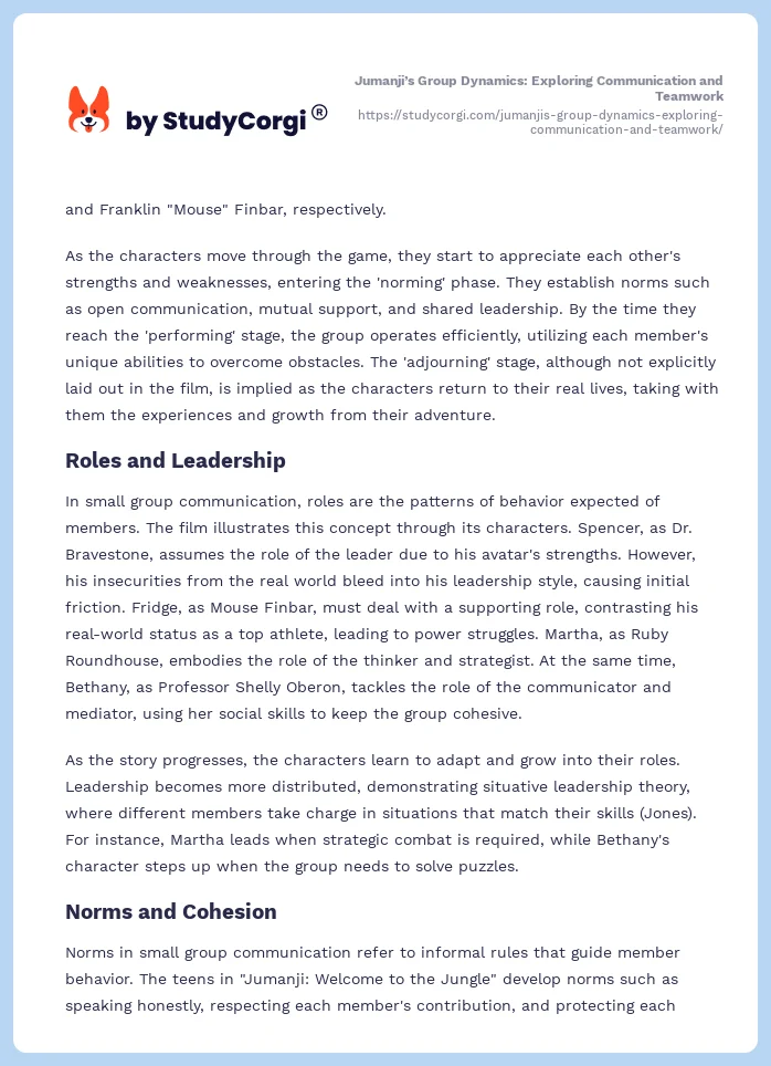 Jumanji’s Group Dynamics: Exploring Communication and Teamwork. Page 2