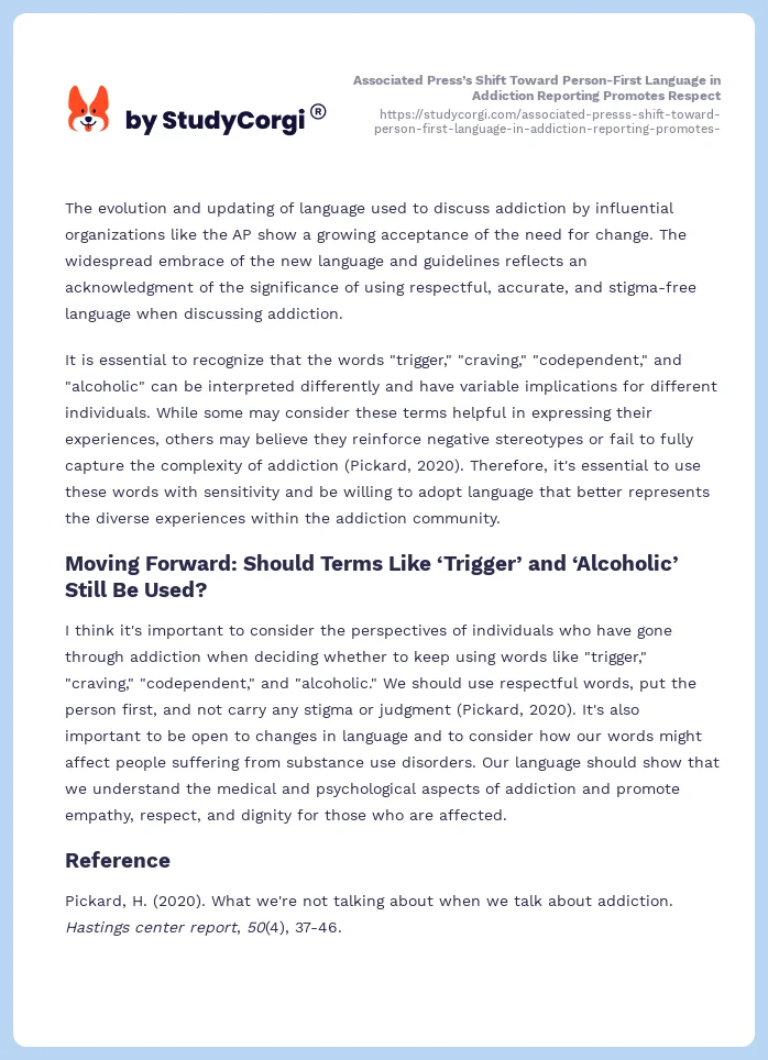 Associated Press’s Shift Toward Person-First Language in Addiction Reporting Promotes Respect. Page 2