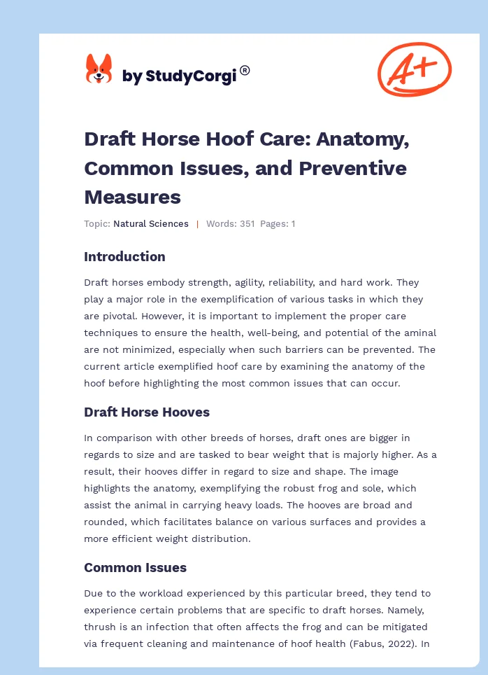 Draft Horse Hoof Care: Anatomy, Common Issues, and Preventive Measures. Page 1