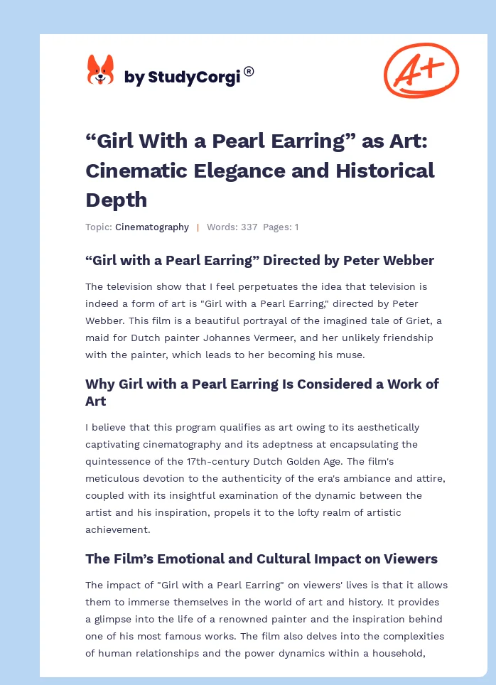 “Girl With a Pearl Earring” as Art: Cinematic Elegance and Historical Depth. Page 1