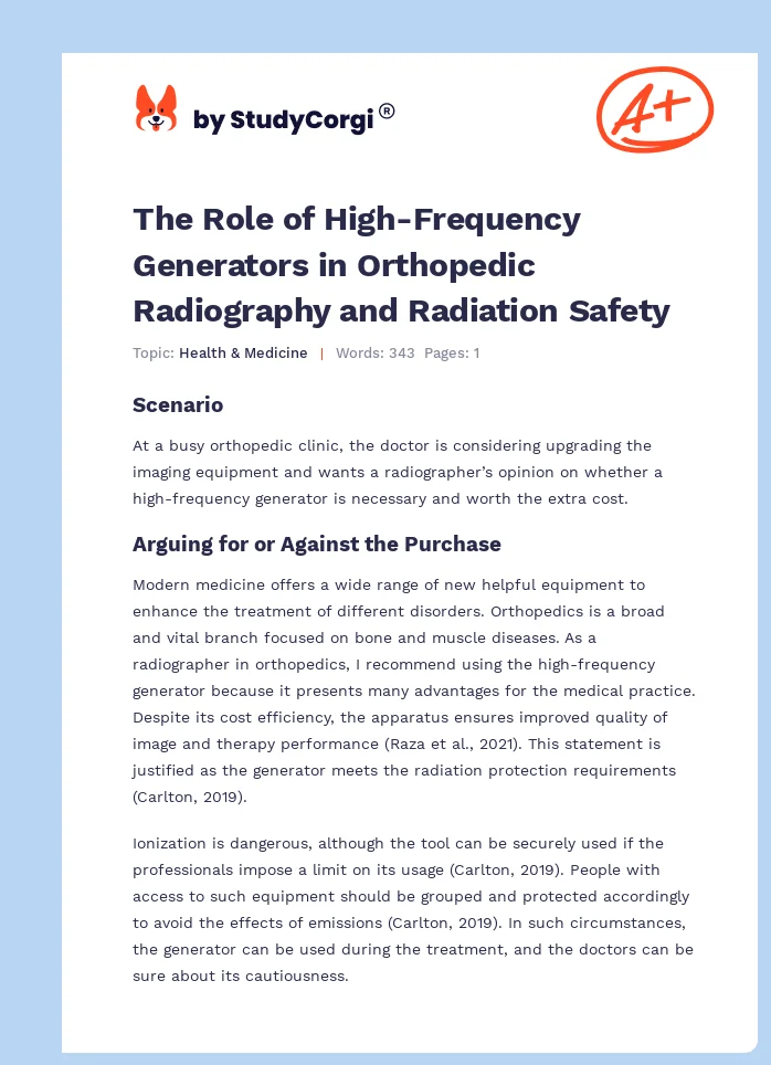 The Role of High-Frequency Generators in Orthopedic Radiography and Radiation Safety. Page 1