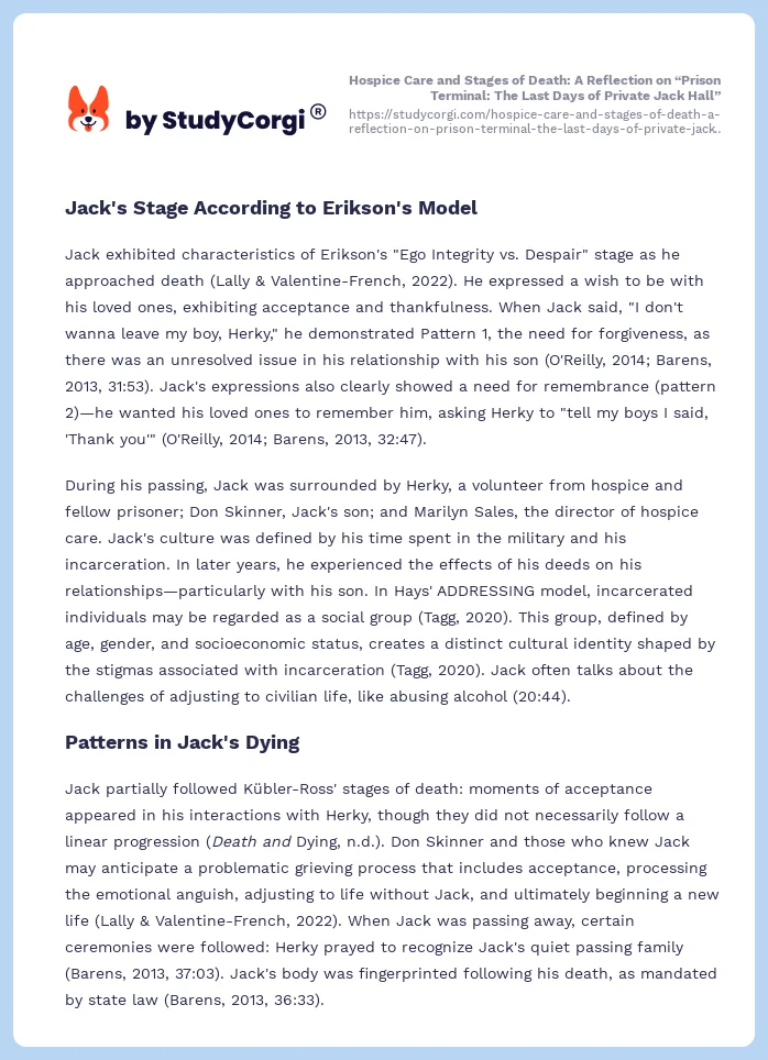 Hospice Care and Stages of Death: A Reflection on “Prison Terminal: The Last Days of Private Jack Hall”. Page 2