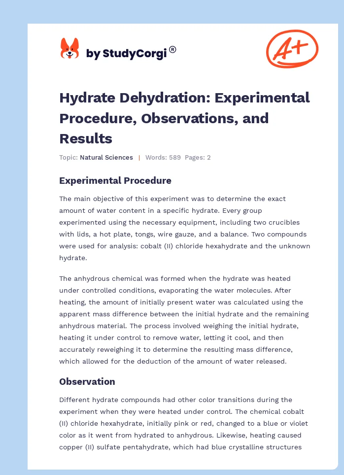 Hydrate Dehydration: Experimental Procedure, Observations, and Results. Page 1