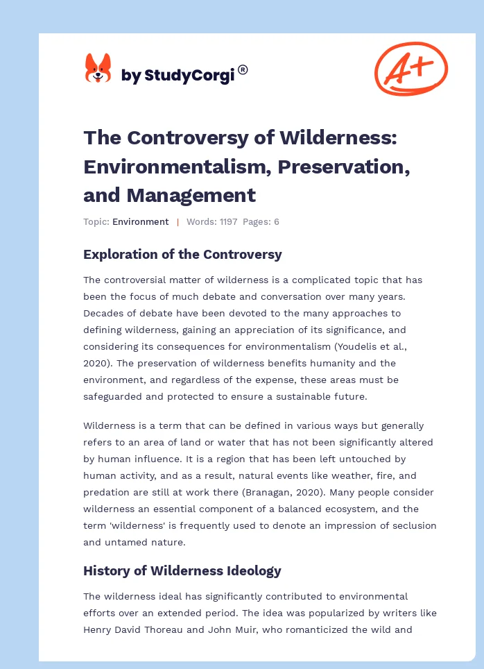 The Controversy of Wilderness: Environmentalism, Preservation, and Management. Page 1