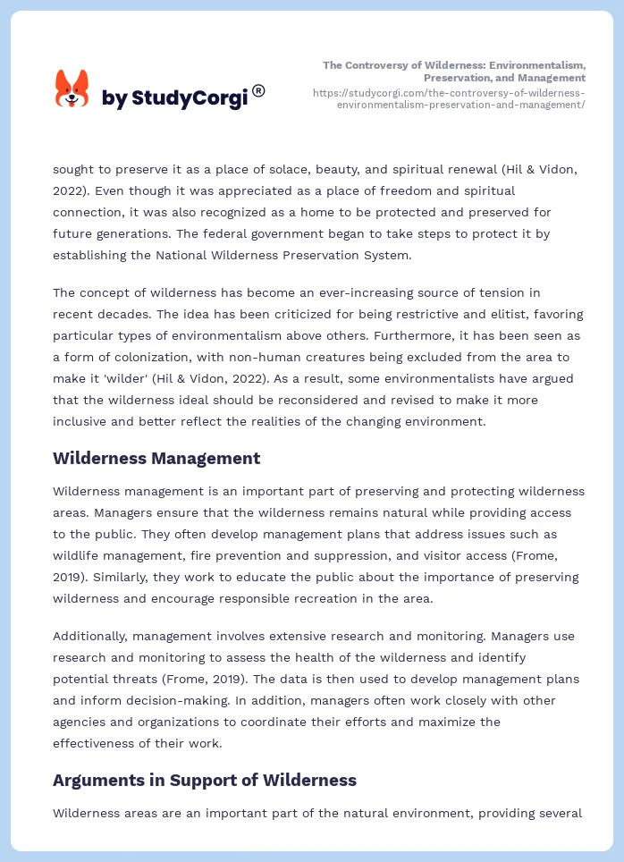 The Controversy of Wilderness: Environmentalism, Preservation, and Management. Page 2