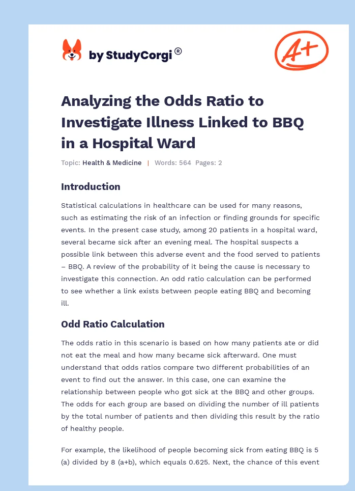 Analyzing the Odds Ratio to Investigate Illness Linked to BBQ in a Hospital Ward. Page 1