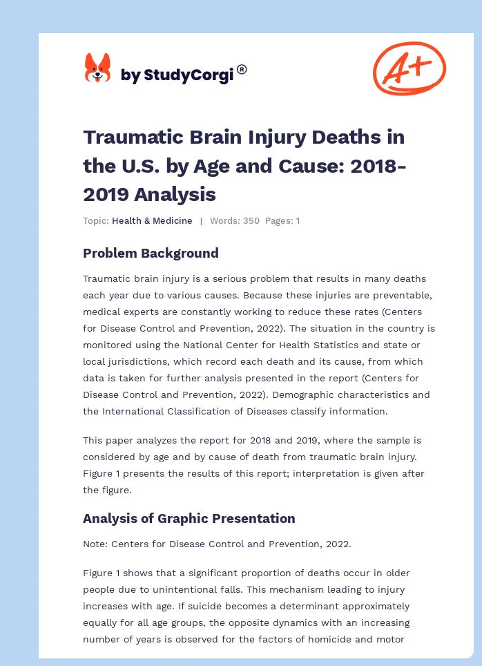 Traumatic Brain Injury Deaths in the U.S. by Age and Cause: 2018-2019 Analysis. Page 1