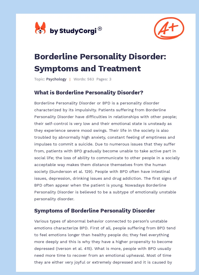 Borderline Personality Disorder: Symptoms and Treatment. Page 1