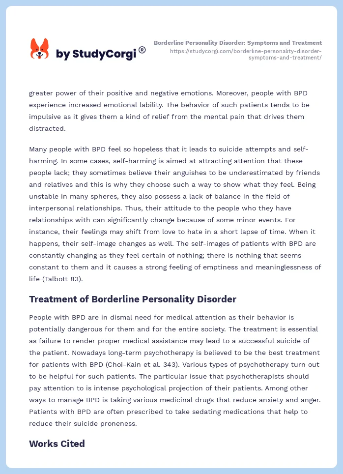 Borderline Personality Disorder: Symptoms and Treatment. Page 2