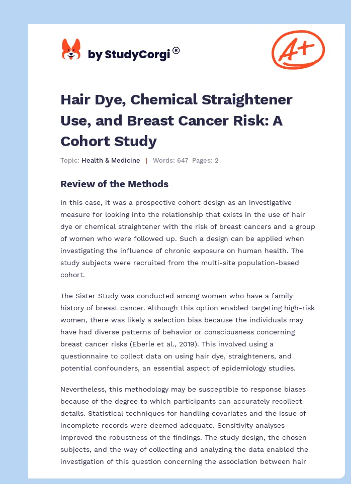 Hair Dye, Chemical Straightener Use, and Breast Cancer Risk: A Cohort Study. Page 1