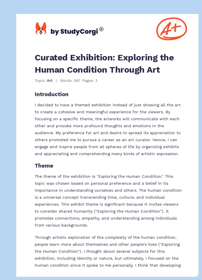 Curated Exhibition: Exploring the Human Condition Through Art. Page 1