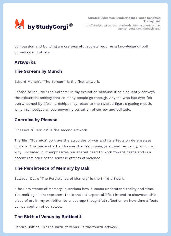 Curated Exhibition: Exploring the Human Condition Through Art. Page 2