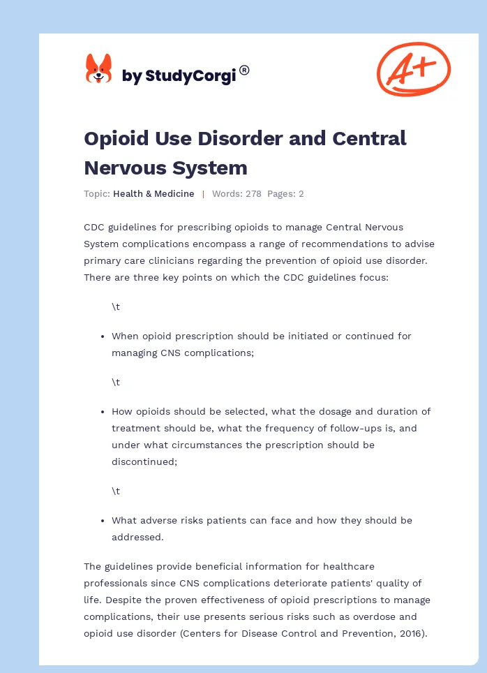 Opioid Use Disorder and Central Nervous System. Page 1