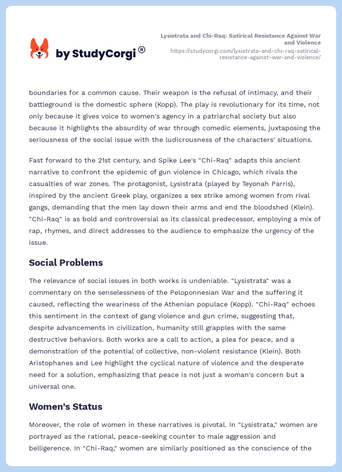 Lysistrata and Chi-Raq: Satirical Resistance Against War and Violence. Page 2