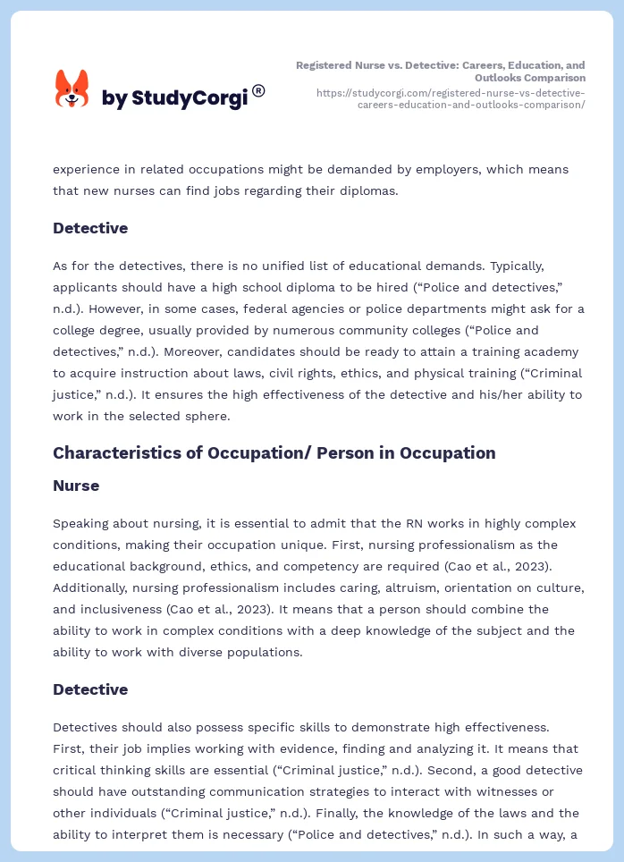 Registered Nurse vs. Detective: Careers, Education, and Outlooks Comparison. Page 2