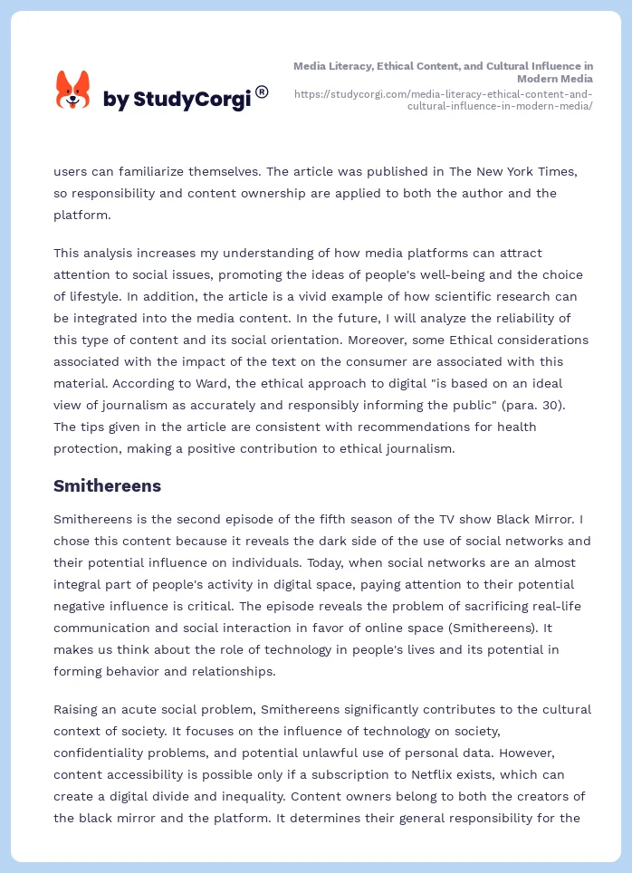 Media Literacy, Ethical Content, and Cultural Influence in Modern Media. Page 2